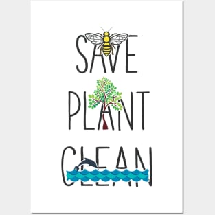 Save Bees, Plant Trees, Clean The Seas Nature Environment Gift Posters and Art